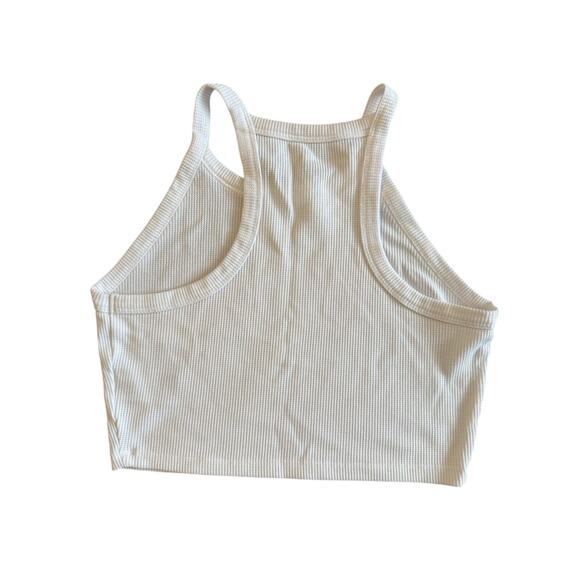 48. American Eagle Cropped Tank White Waffle Knit Sleeveless - Picture 2 of 3